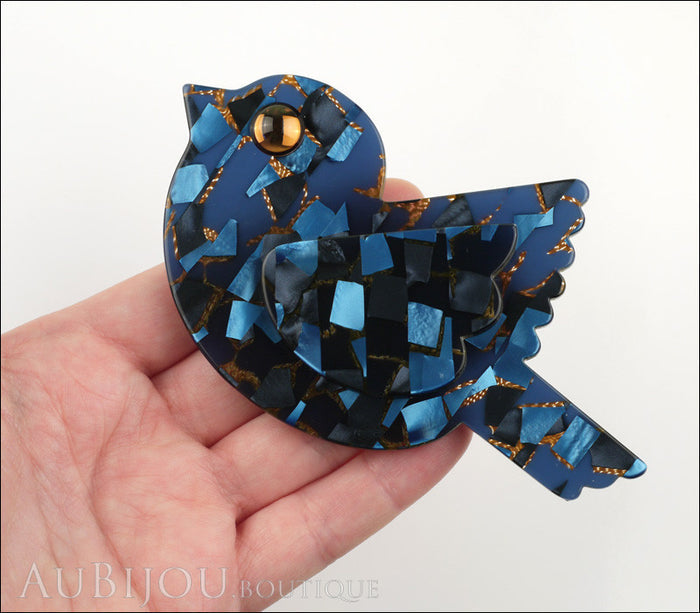 Marie-Christine Pavone Pin Brooch Bird Paloma Sparrow Blue Galalith Paris France Model