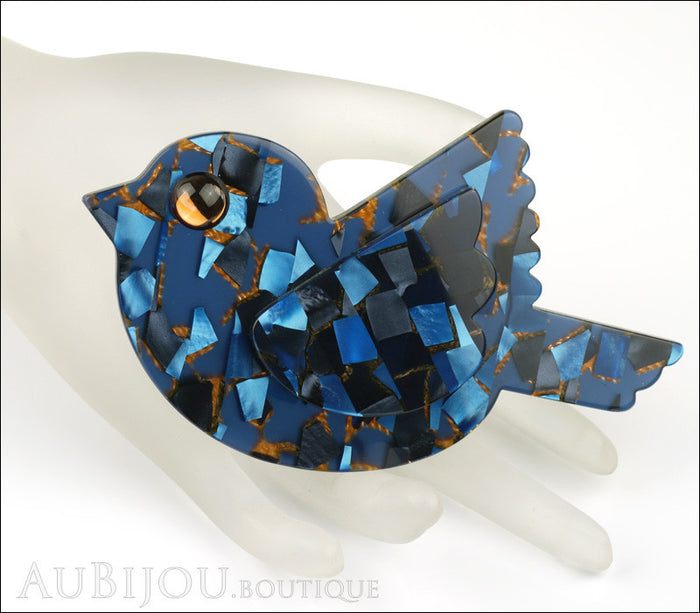 Marie-Christine Pavone Pin Brooch Bird Paloma Sparrow Blue Galalith Paris France Mannequin