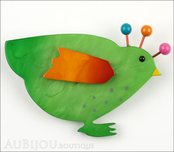 Marie-Christine Pavone Pin Brooch Bird Poule Hen Chicken Green Galalith Paris France Front