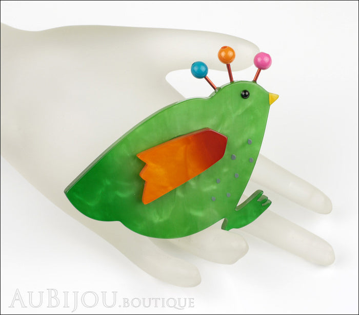 Marie-Christine Pavone Pin Brooch Bird Poule Hen Chicken Green Galalith Paris France Mannequin