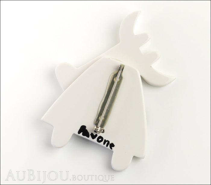 Marie-Christine Pavone Pin Brooch Cow Marguerite White Black Galalith Paris France Back