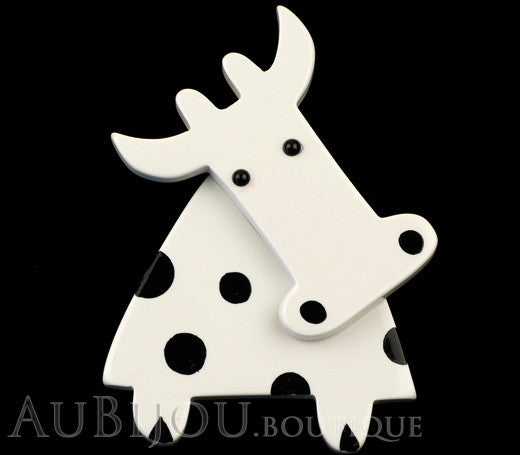 Marie-Christine Pavone Pin Brooch Cow Marguerite White Black Galalith Paris France Black
