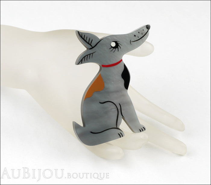 Marie-Christine Pavone Pin Brooch Dog Jack Russel Terrier Grey Galalith