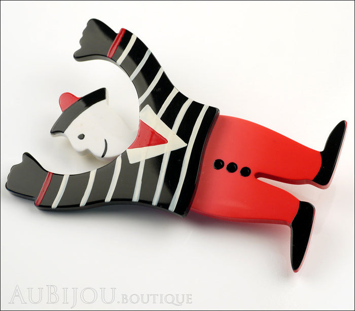 Marie-Christine Pavone Pin Brooch Sailor Seaman Red Black Galalith Paris France Side
