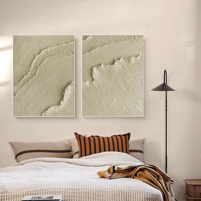 Set of 2 Beige Plaster Art Minimalistic Large Painting Wall Decor