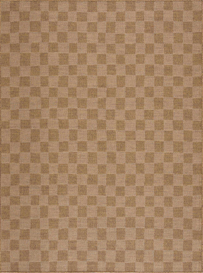 Modern Geometrical Checkered Brown and Ivory Outdoor safe Area Rug - The Rug Decor
