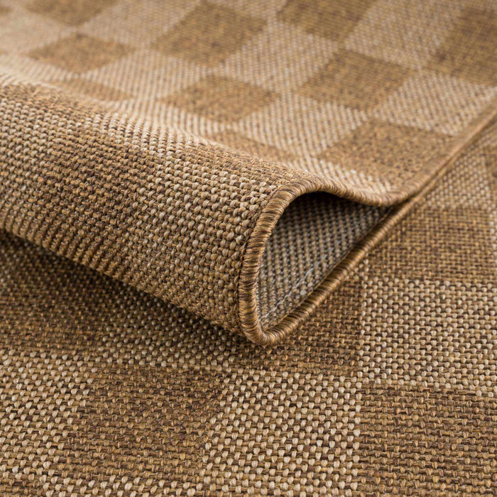 Modern Geometrical Checkered Brown and Ivory Outdoor safe Area Rug - The Rug Decor