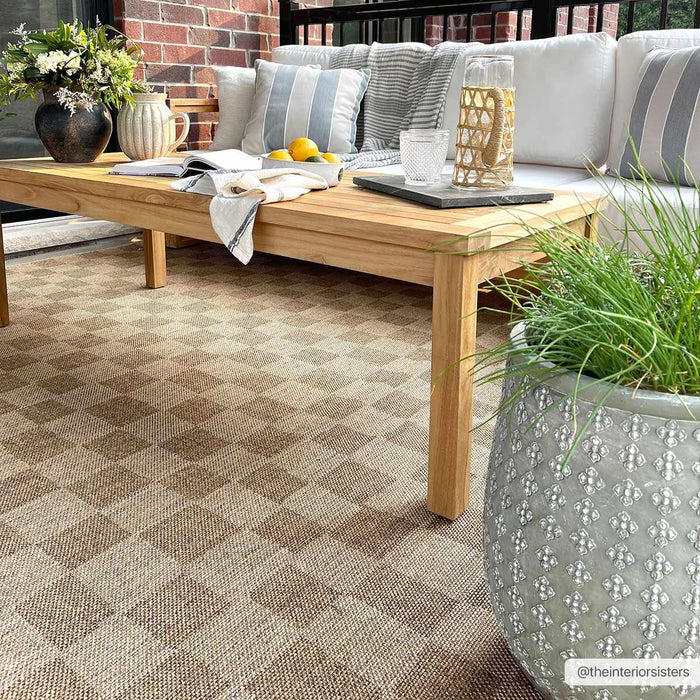 Modern Geometrical Checkered Brown and Ivory Outdoor safe Area Rug - The Rug Decor