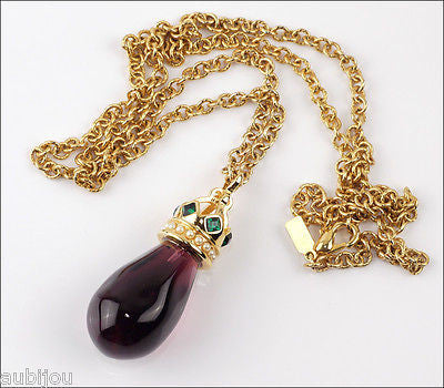 MVH Princess Michaela Heraldic Amethyst Glass Purple Stone Pendant Drop Necklace