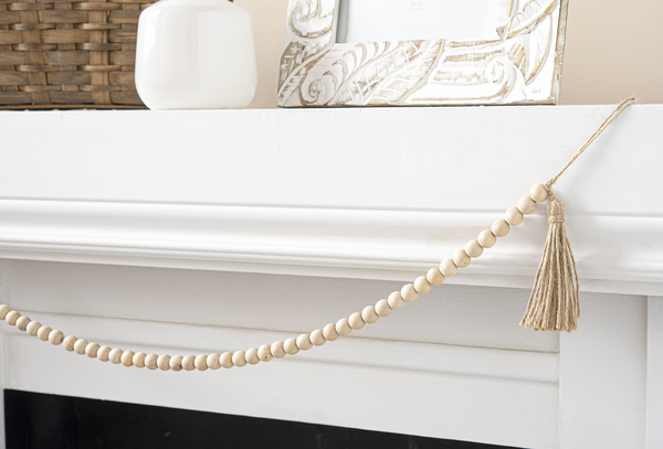 Natural Wood Beaded Garland w/ Tassel