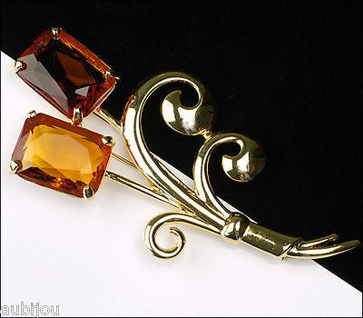 Nolan Miller Large Floral Flower Topaz Faceted Glass Rhinestone Brooch Pin