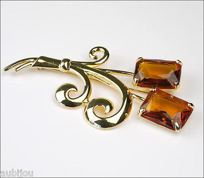 Nolan Miller Large Floral Flower Topaz Faceted Glass Rhinestone Brooch Pin