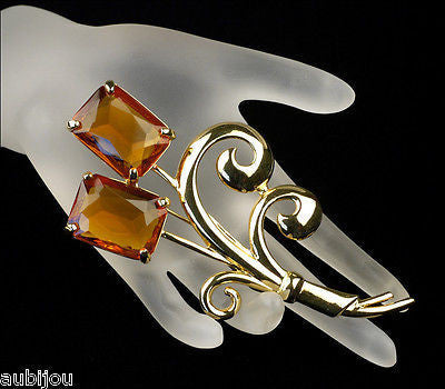 Nolan Miller Large Floral Flower Topaz Faceted Glass Rhinestone Brooch Pin