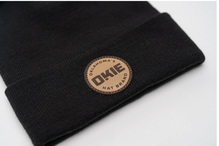 Okie Brand Black Beanie Leather Circle