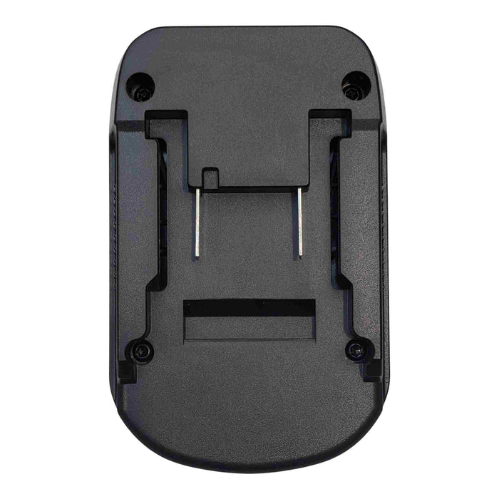 Ozito 18V PXC to Milwaukee M18 battery adapter - Ozito PXC battery-side connection with twin blade terminals and latch slot