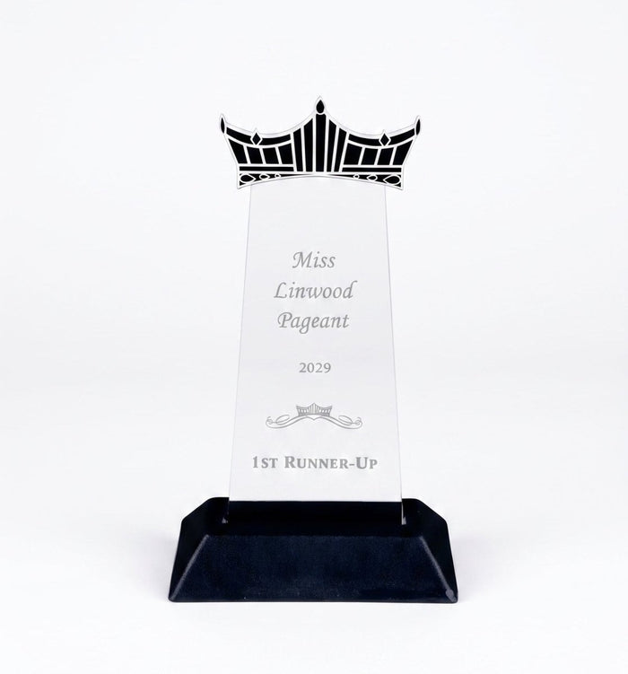 Acrylic award plaque on black base, featuring a crown design (AI Generated)