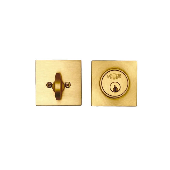 PINKYS deadbolt lock with kw1 keyway in matte brass finish for iron entry door.