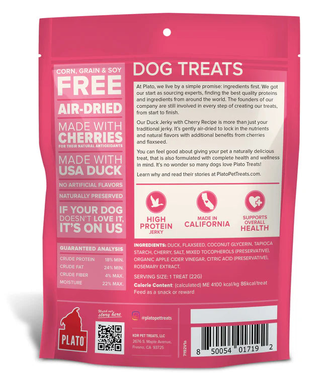 Plato Duck Jerky with Cherry Recipe Dog Treats