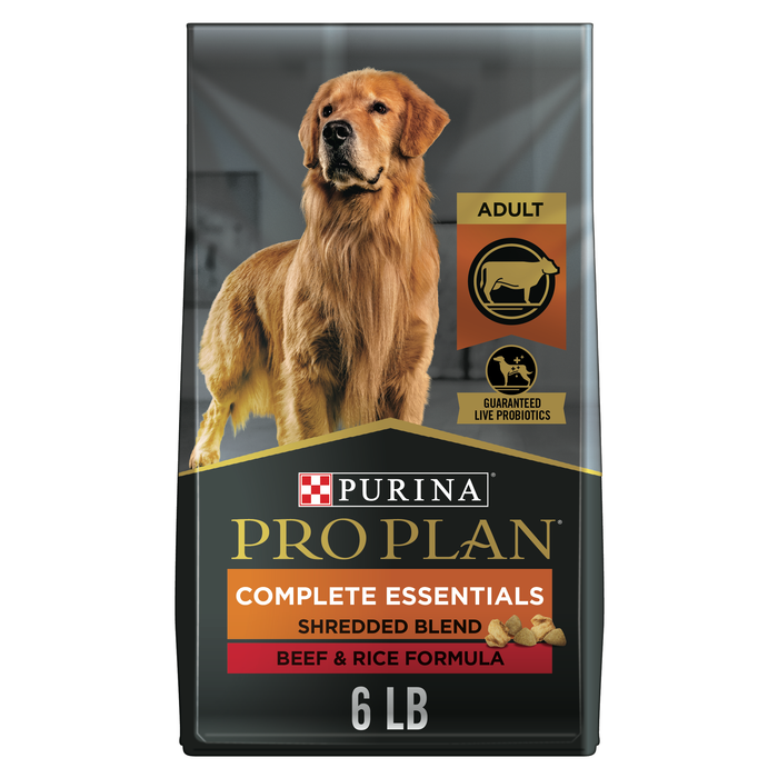 Purina Pro Plan Adult Complete Essentials Shredded Blend Beef & Rice with Probiotics Dry Dog Food