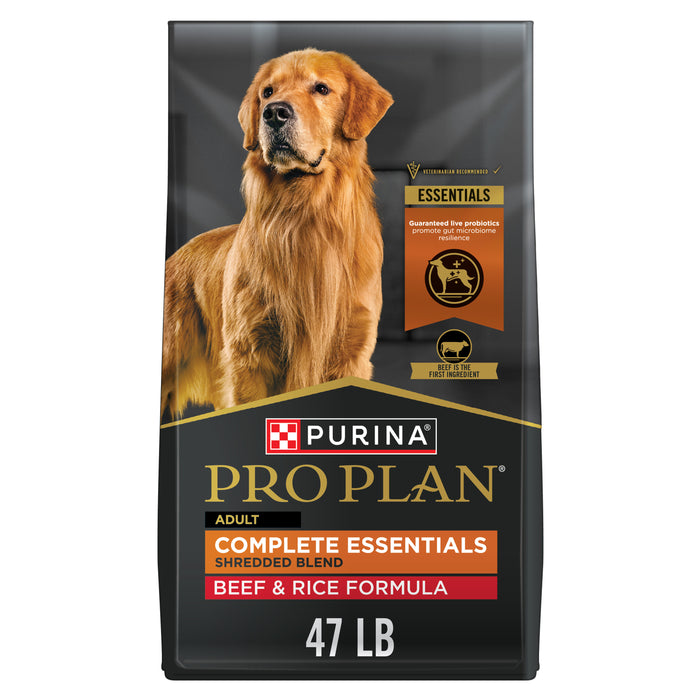 Purina Pro Plan Adult Complete Essentials Shredded Blend Beef & Rice with Probiotics Dry Dog Food