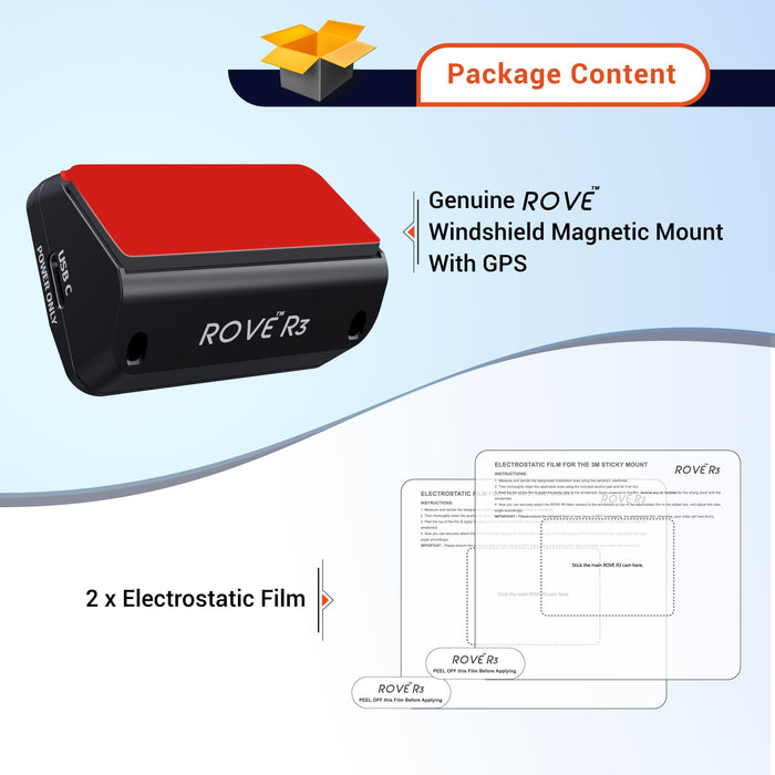 Windshield magnetic mount with GPS, black housing and red top, includes electrostatic film