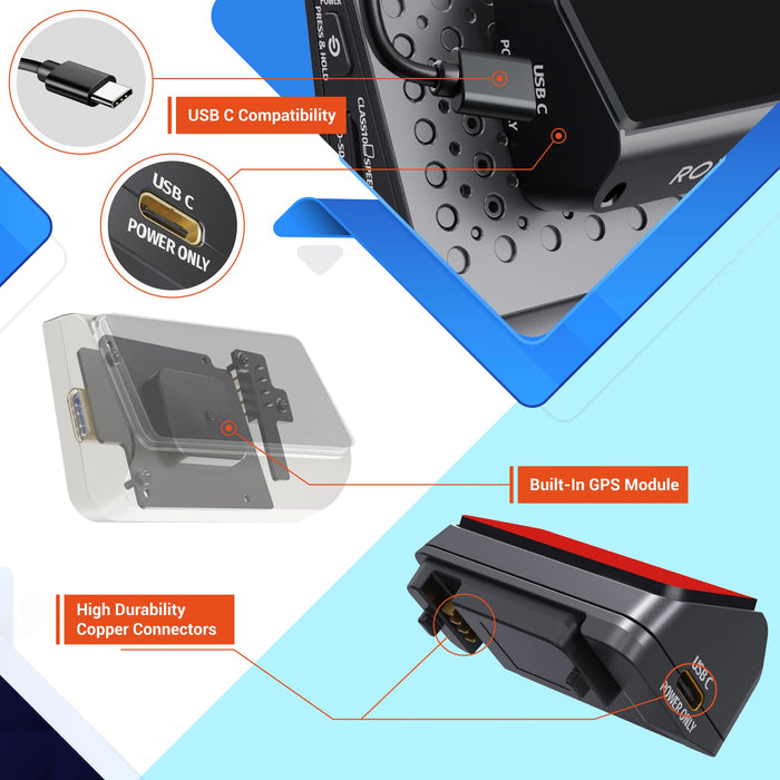 Black magnetic GPS mount with USB-C power port and built-in GPS module, connector side