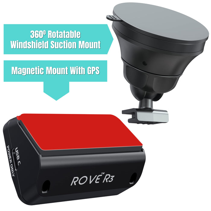 Dash cam suction and magnetic mount bundle with built-in GPS module