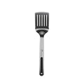 A professional kitchen utensil featuring a dark gray silicone slotted head and a stainless steel handle with a black grip, branded with the 'Hermana' logo.