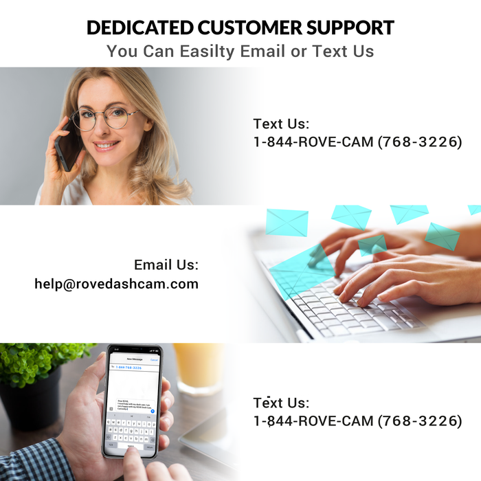 ROVE care extended warranty customer support, woman calls on phone and views email
