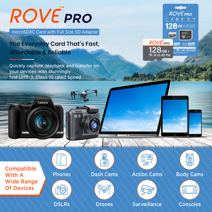 ROVE PRO microSDXC card with full-size SD adapter on blister packaging