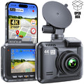 Dash cam with 4K lens, car suction mount, and front display screen