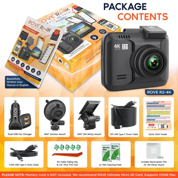 Rove R2-4K dash cam bundle with front camera and circular suction mount
