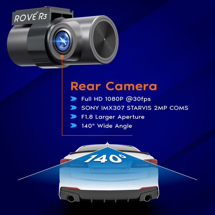 ROVE R3 rear camera module with wide-angle lens and speaker grille, front view