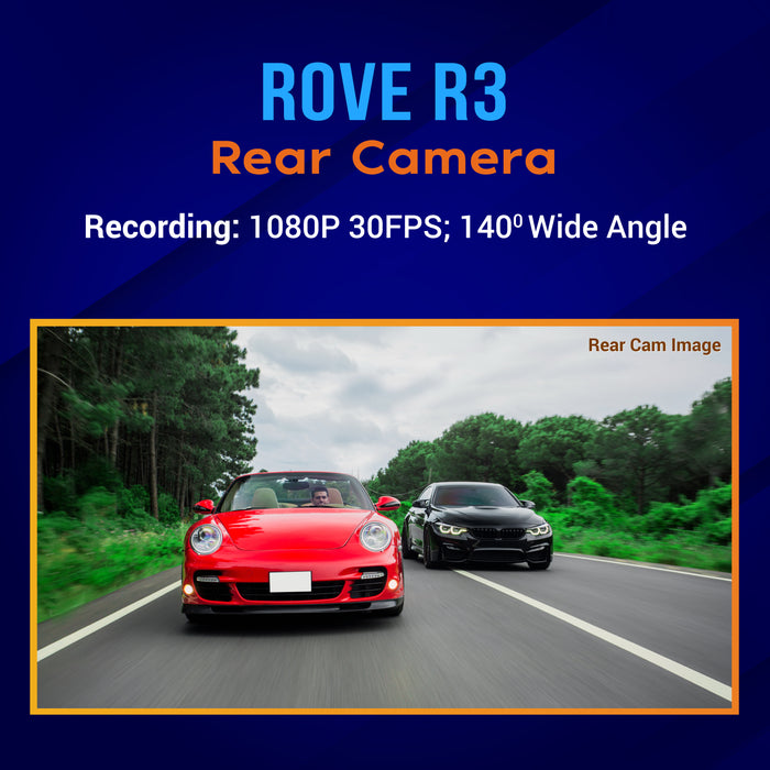 Rear camera recording view showing two cars on a highway, framed preview