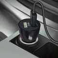 Black dual USB car charger with two 2.4A ports and plug for power socket