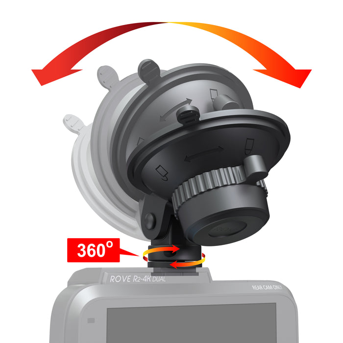 ROVE suction cup dash cam mount with 360 swivel and locking knob