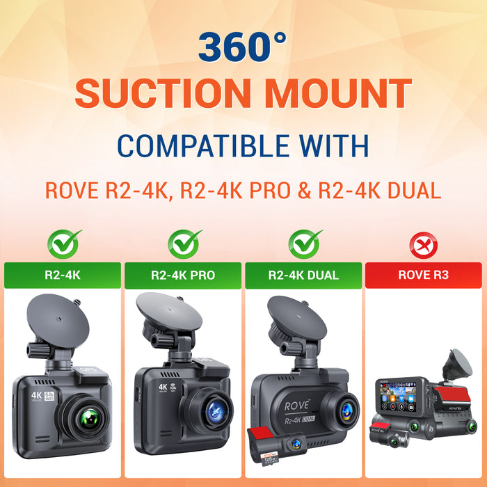 ROVE suction cup dash cam mount compatible with R2-4K PRO and R2-4K DUAL