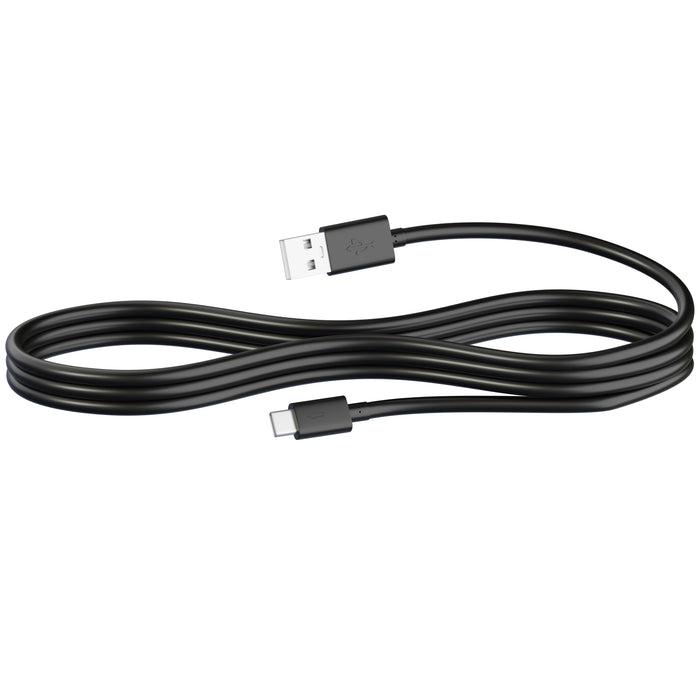 Black USB-A to USB-C data cable laid out flat, USB-A and USB-C connectors visible