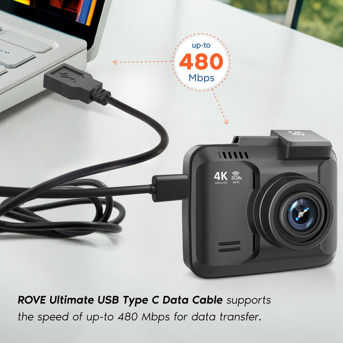 USB-A to USB-C data cable connected to a dash cam and computer