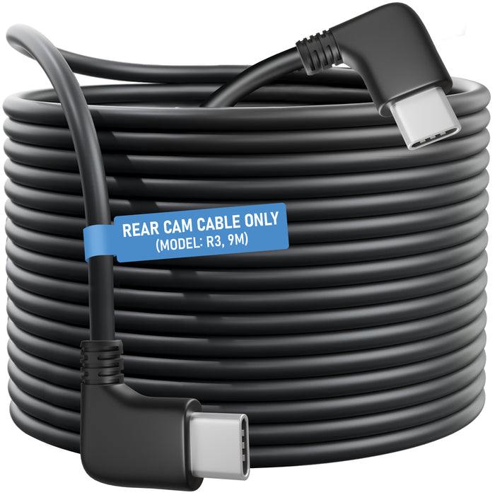 Coiled rear camera cable, black, with compact connector plug
