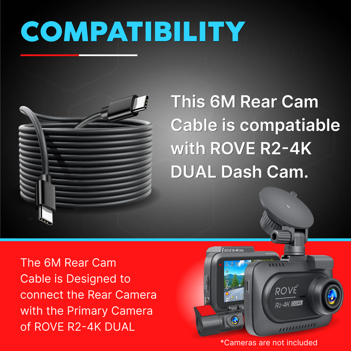 ROVE rear camera cable with coiled wire and twin connector ends