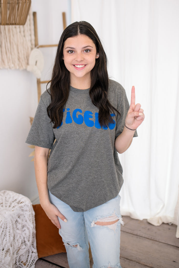 Royal Blue Wavy Tigers Graphic Tee