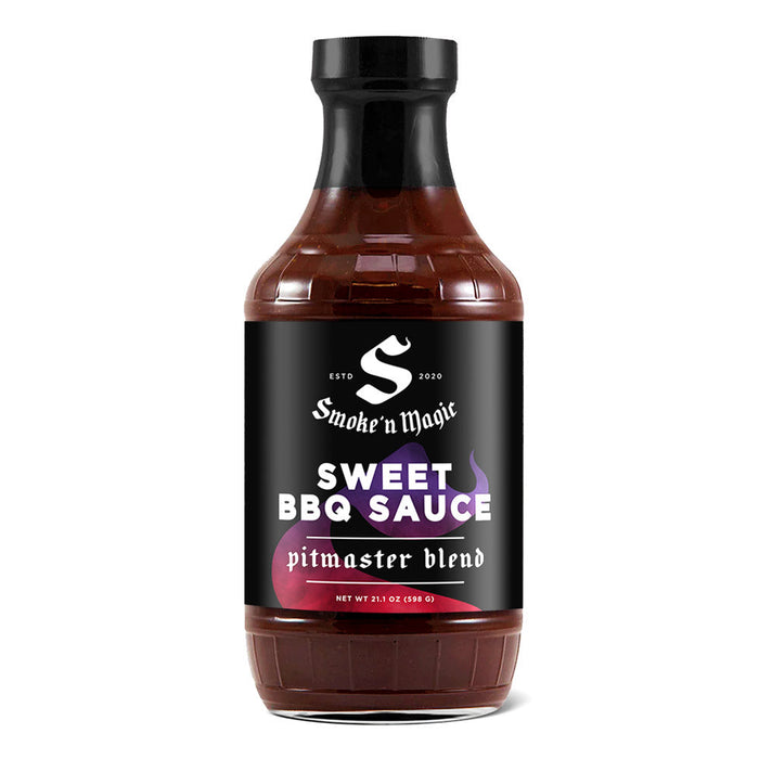 Smoke’n Magic Sweet BBQ Sauce bottle with pitmaster blend label and molasses-rich contents