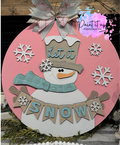 Snowman Banner Wood Sign