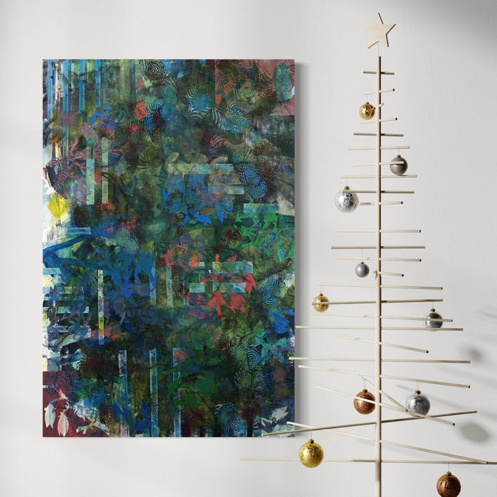 A photo of the artwork Spring Into the Night, by Lisa Petker Mintz, hanging on a wall.