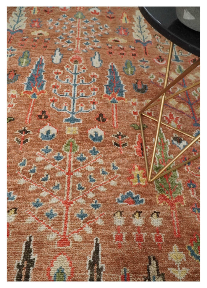 Traditional Oushak Tree of Life Rust and Brown Hand Knotted Wool Rug - The Rug Decor