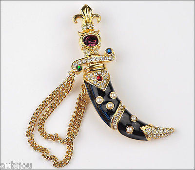 Trifari Limited Edition Enamel Rhinestone Dagger Sword Chatelaine Brooch Pin