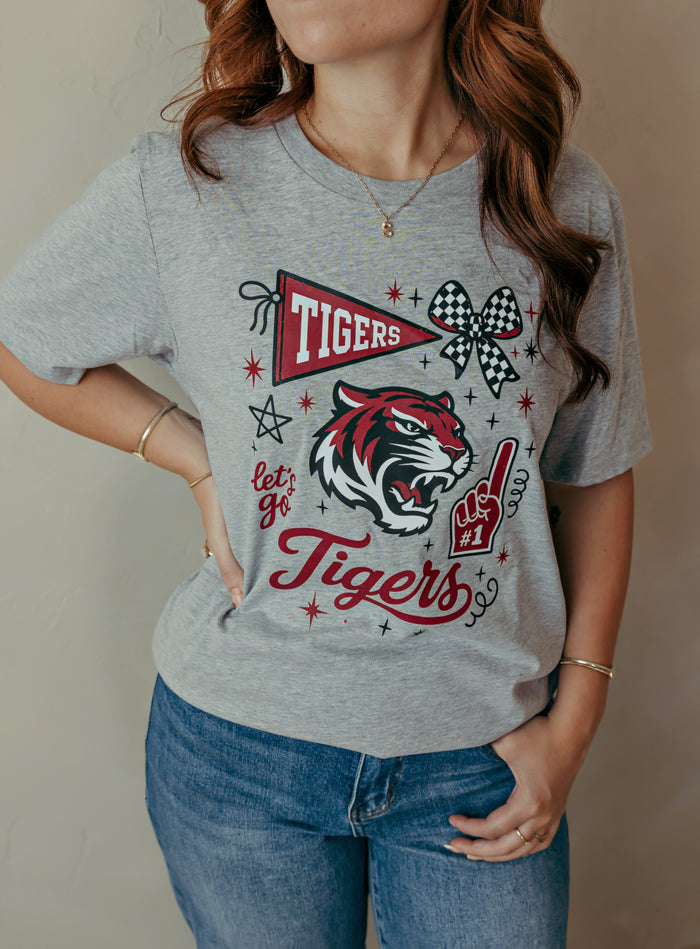 Tuttle Tigers Spirit Collage Graphic Tee Heather Grey