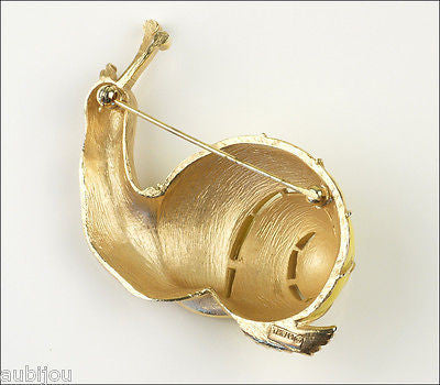 Vintage Crown Trifari 3D Figural Yellow Enamel Snail Brooch Pin Shell Slug 1960's