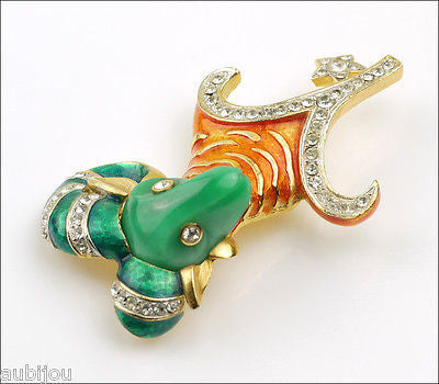 Vintage Denicola Zodiac Aries Ram Enamel Rhinestone Lucite Brooch Pin Astrology Sign